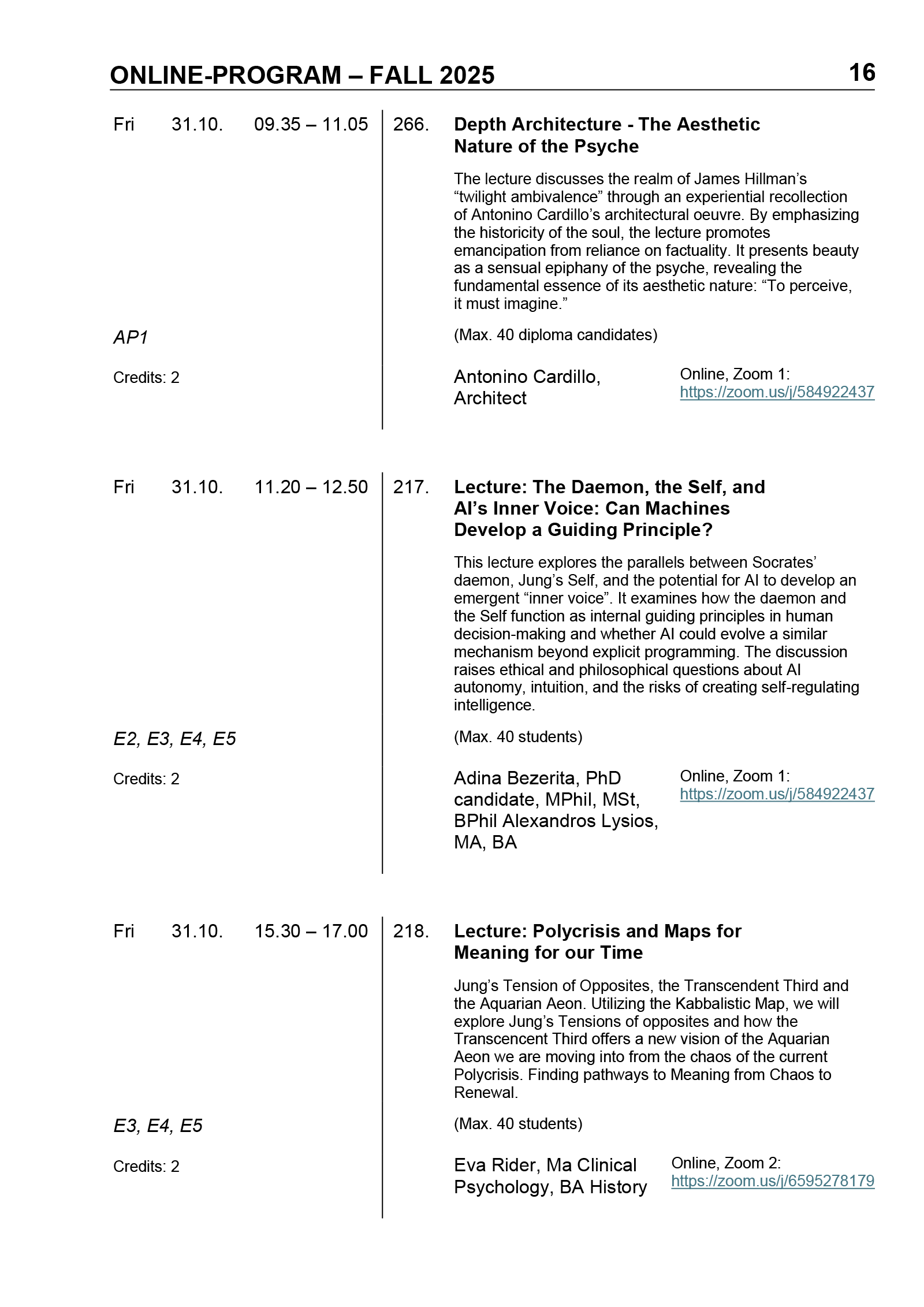 Autumn Semester Programme 2025—Analytical Psychology Training