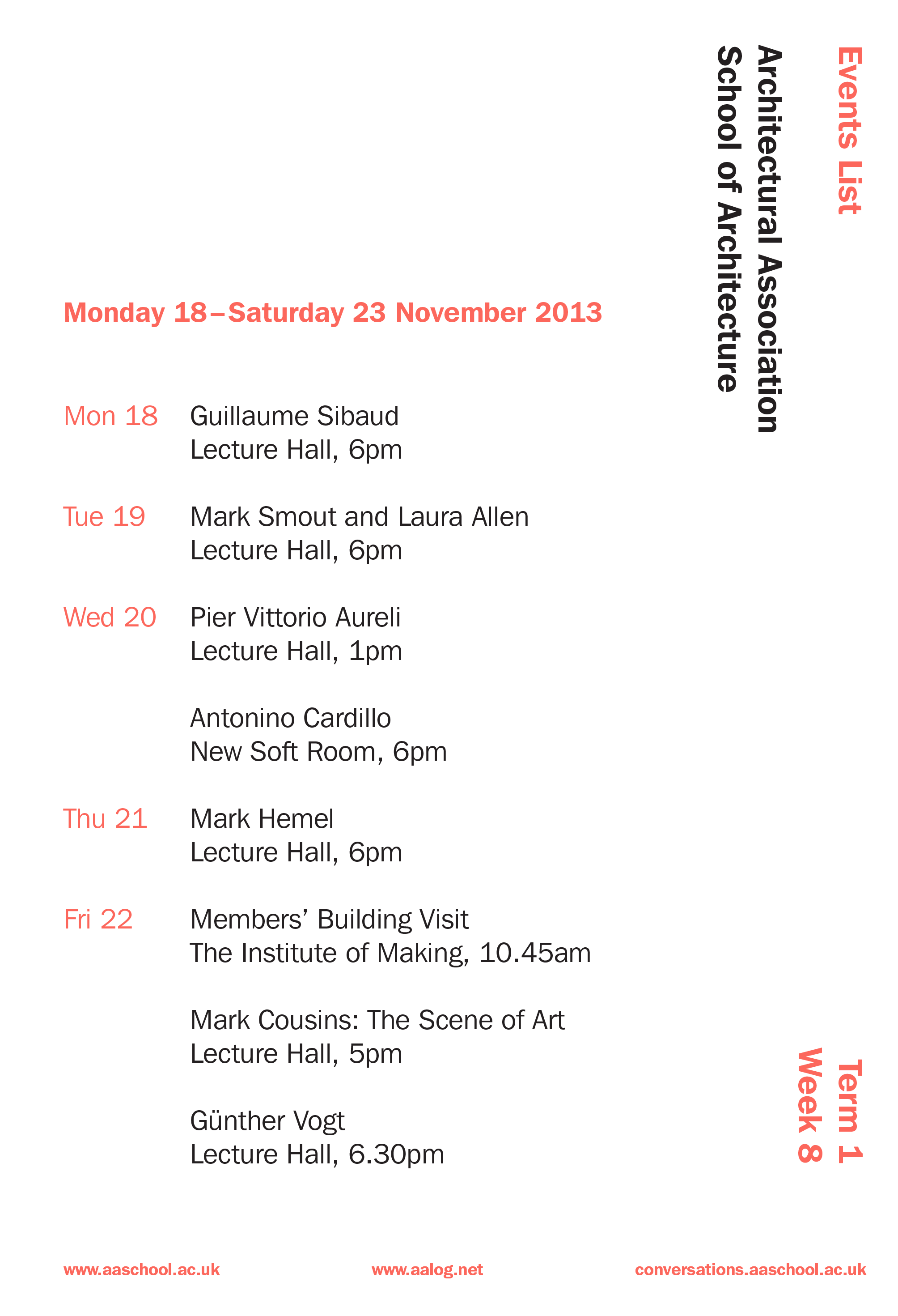 AA School events list AA School events list